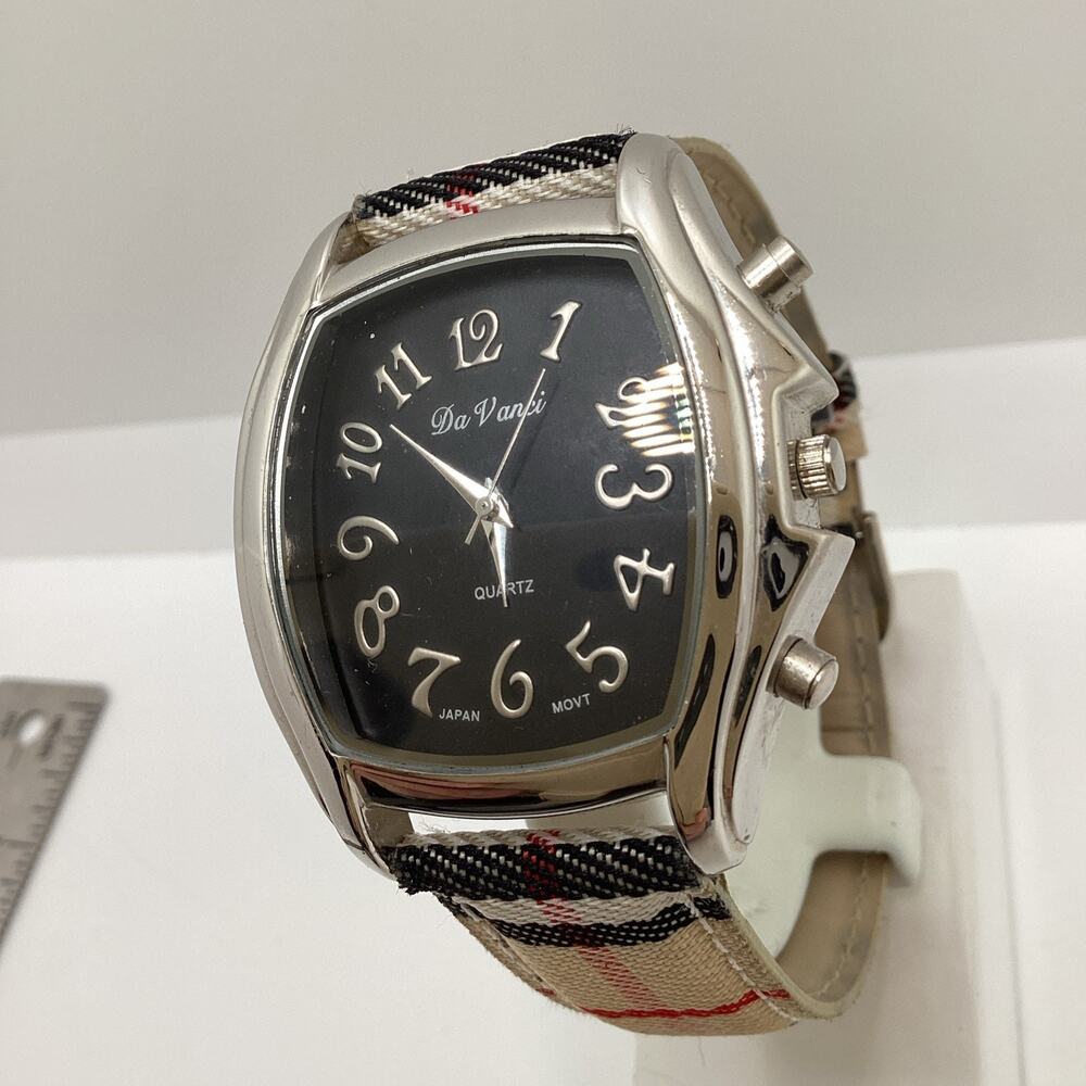 Da Vanci Womens Silver Tone Beige Band Fashion Watch New Battery!